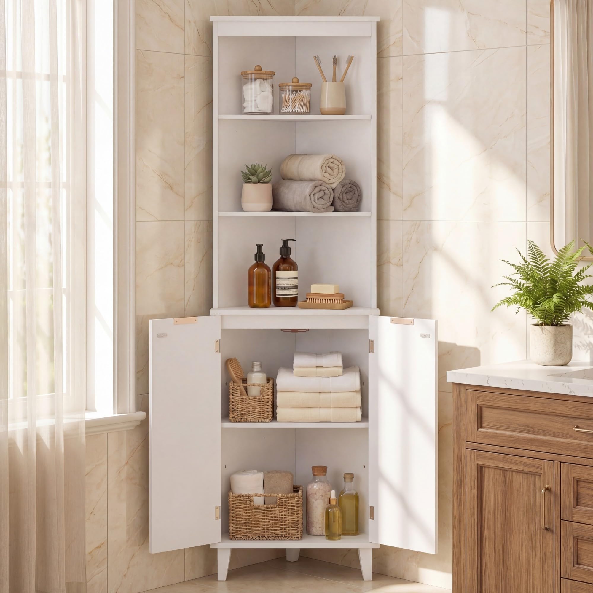 Tangkula Corner Bathroom Floor Cabinet 68" Tall Storage Cabinet